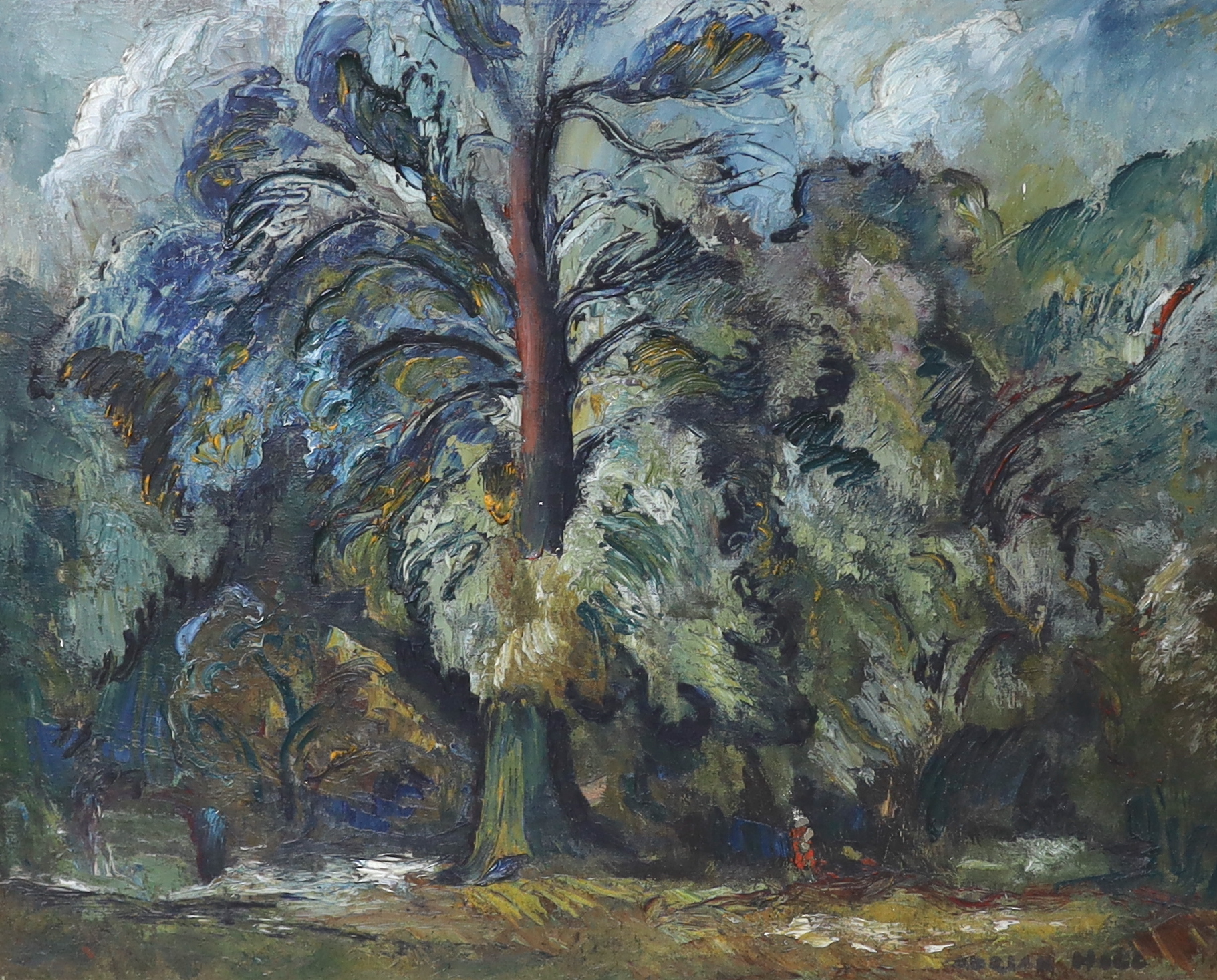 Adrian Hill (1895-1977), impasto oil on canvas, Woodland landscape, signed, 49 x 59cm